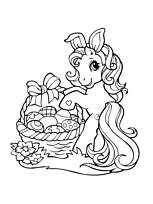 coloriage petit poney lapin de paques et ses oeufs